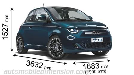 Fiat 500 2021 dimensions with length, width and height