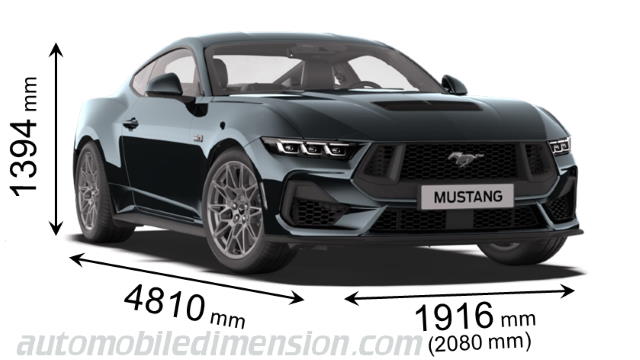 Ford Mustang 2024 dimensions with length, width and height