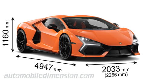 Lamborghini Revuelto 2024 dimensions with length, width and height