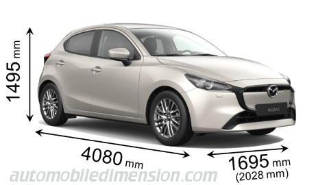 Mazda 2 2023 dimensions with length, width and height