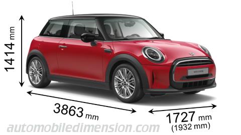 MINI 3-door 2021 dimensions with length, width and height
